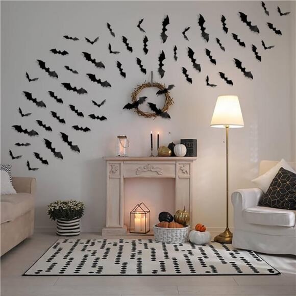 Bats Wall Decor, 120 Pcs 3D Bat Halloween Decoration Stickers for Home - Picture 2 of 7